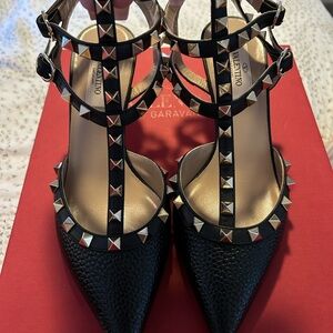 Valentino Black Studded T-Strap Pumps